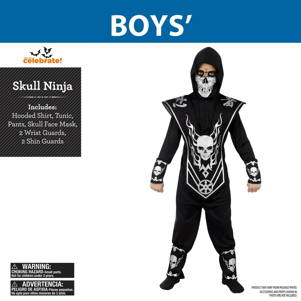 Skull Ninja Silver Halloween Costume for Children, Boys Size M (8),